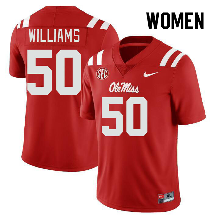 Women #50 Jayden Williams Ole Miss Rebels College Football Jerseys Stitched-Red